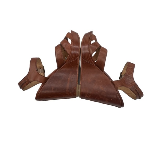 Frye Brown Leather Alexa Seam 2 Piece Wedge Platform Sandals Size 9.5 Women's - Picture 4 of 7
